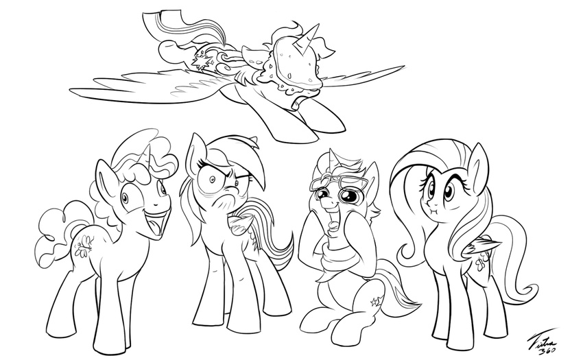 2015 :c :i cutie_mark equine eyewear fashion_plate_(mlp) female fluttershy_(mlp) flying friendship_is_magic fur glasses group horn male mammal monochrome my_little_pony party_favor_(mlp) pegasus quesadilla rainbow_dash_(mlp) sitting sunglasses tsitra360 twilight_sparkle_(mlp) unicorn wings xhar: