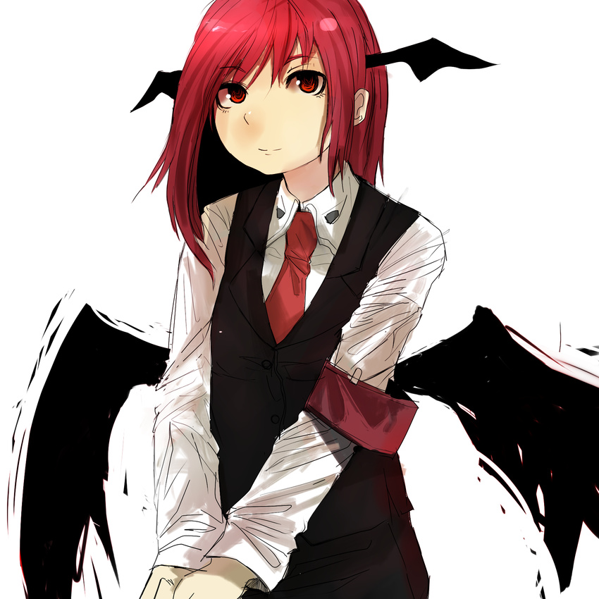 armband bad_id bad_pixiv_id bat_wings head_wings highres koakuma necktie red_eyes red_hair red_neckwear solo touhou un-known_(ninesix) wings
