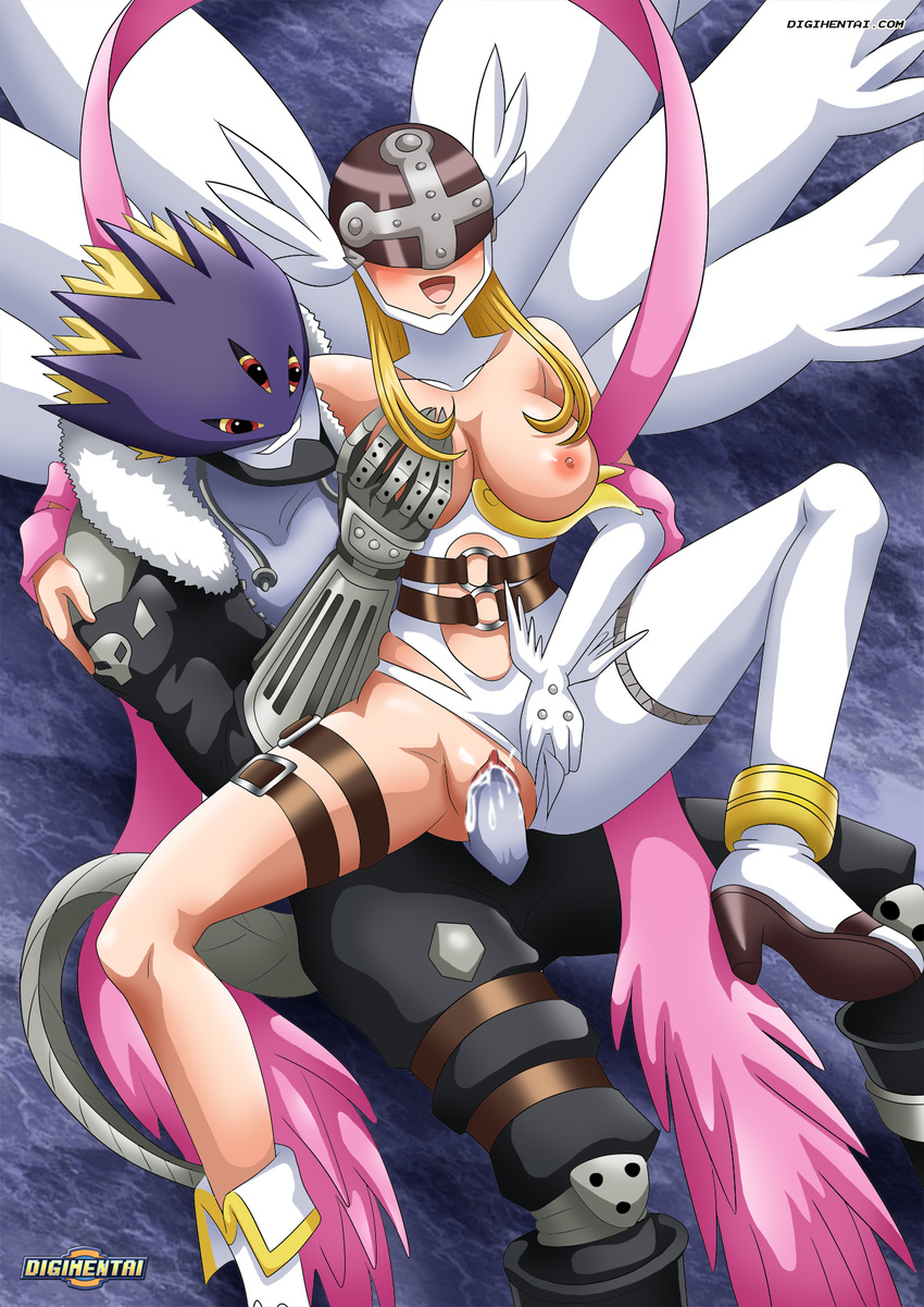 angel angewomon areola bbmbbf beelzemon belt biker_outfit blasphemy blonde_hair blush breast_grab breasts clothed clothing cum cum_in_pussy cum_inside demon demon_on_angel digihentai digimon female gloves grin hair half-dressed hand_on_breast interspecies male male/female nipples palcomix palcomix_vip penetration pussy ribbons unzipped_pants vaginal vaginal_penetration winged_helmet