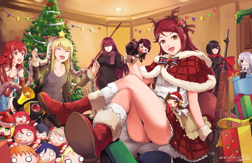 anthropomorphism christmas fate/grand_order fate_(series) girls_frontline group hat hiroki_ree love_live!_sunshine!! m14_(girls_frontline) mitake_ran pk_(girls_frontline) ruby_rose rwby sakurauchi_riko santa_costume santa_hat scathach_(fate/grand_order) tagme_(character) wa2000_(girls_frontline)