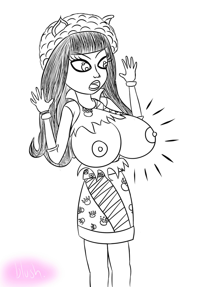 big_breasts blush_(artist) breast_expansion breasts canine female howleen_wolf huge_breasts mammal monochrome monster_high solo were werewolf