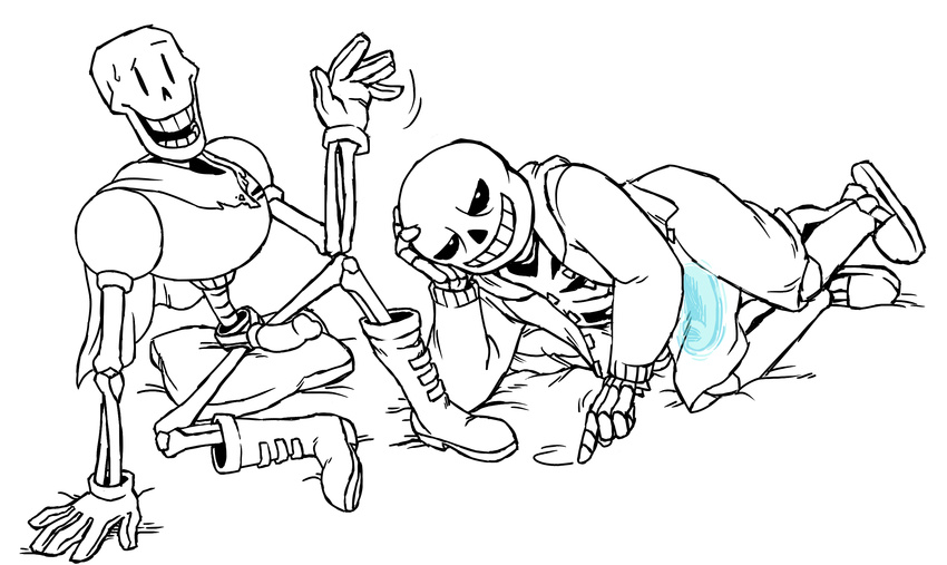 bone dildo male papyrus_(undertale) sans_(undertale) sex_toy skeleton smile strapon sweat tinybeasts undertale