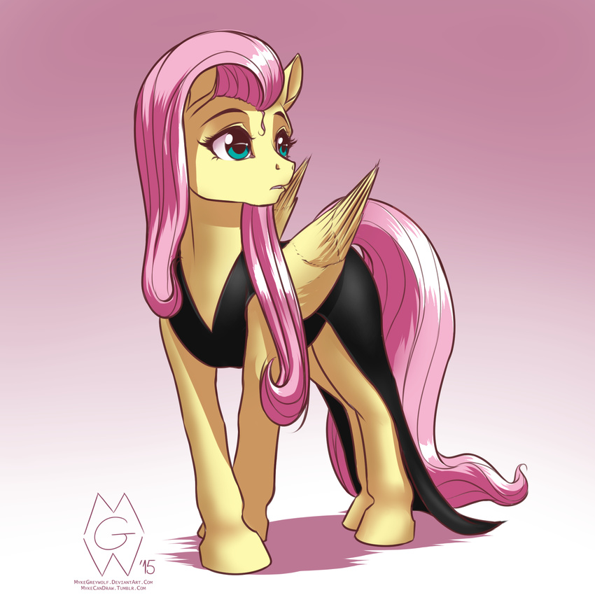 2015 clothed clothing dress equine feathered_wings feathers female feral fluttershy_(mlp) friendship_is_magic hair hi_res hooves long_hair mammal my_little_pony mykegreywolf pegasus pink_hair solo wings