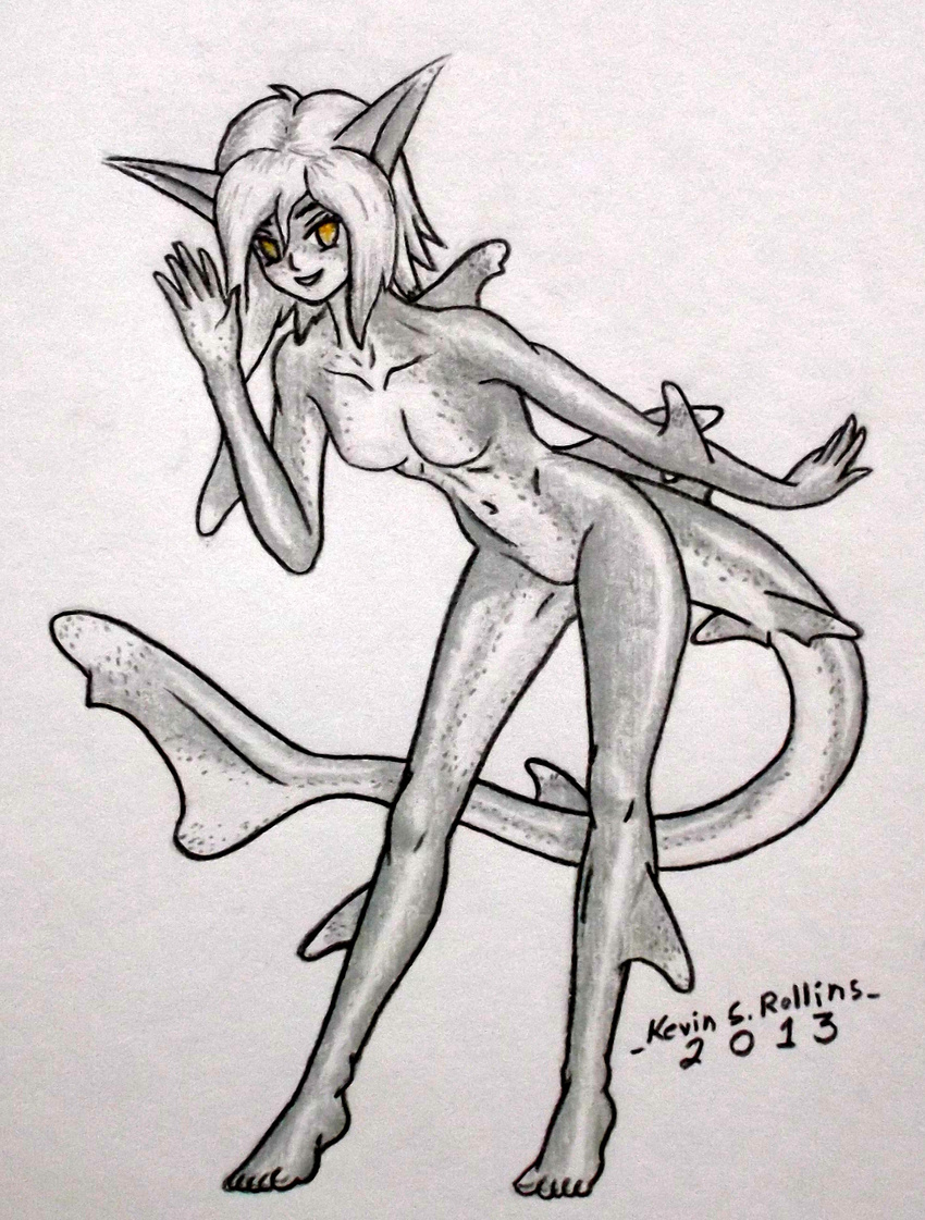 amile anthro elle fin fish fit hair invalid_tag kevin_s_rollins marine nude shark sharkgirl short_hair standing waving white_hair yellow_eyes