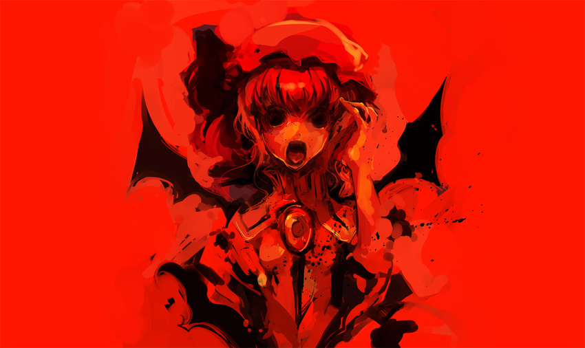 bad_id bad_pixiv_id bat_wings horror_(theme) monochrome open_mouth remilia_scarlet screaming shimadoriru solo touhou wings