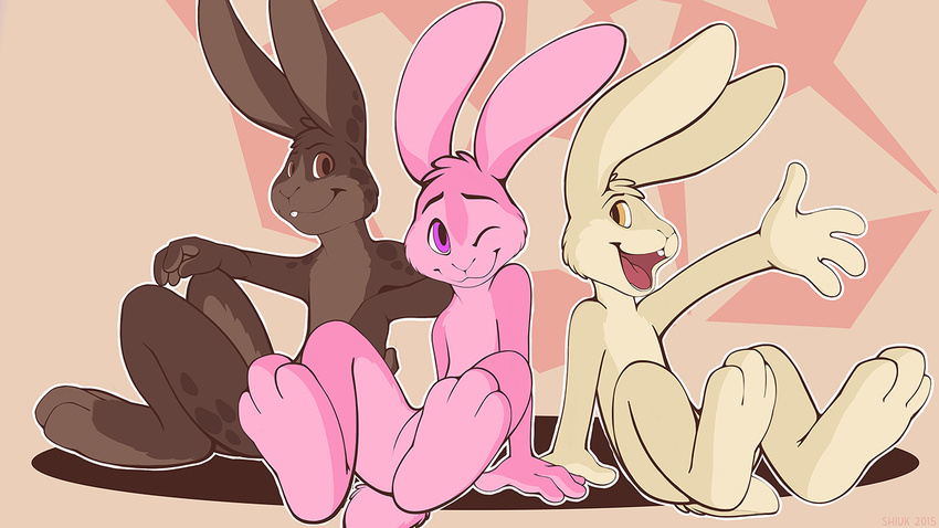 anthro bigger_version_at_the_source brown_eyes brown_fur cream_fur fur lagomorph looking_at_viewer mammal nude paws pink_eyes pink_fur rabbit shiuk sitting wallpaper yellow_eyes