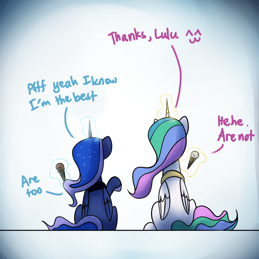 2015 anticularpony dessert dialogue english_text equine female feral food friendship_is_magic horn ice_cream mammal my_little_pony princess_celestia_(mlp) princess_luna_(mlp) text winged_unicorn wings