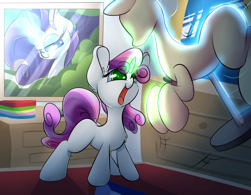 2015 equine female friendship_is_magic glowing green_eyes horn levitation madacon magic mammal mannequin my_little_pony rarity_(mlp) solo sweetie_belle_(mlp) unicorn