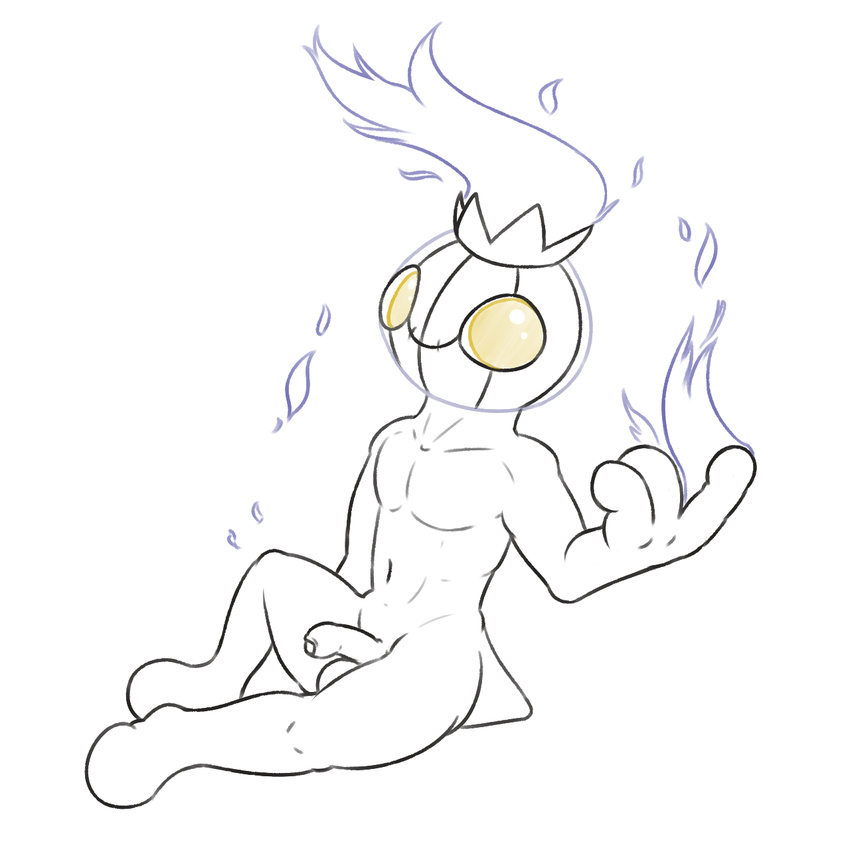 anthro balls chandelure fire flaming looking_at_viewer male nintendo nude penis pok&eacute;mon posexe simple_background solo video_games white_background yellow_eyes
