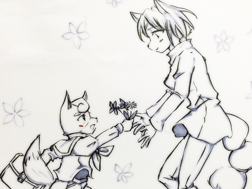 anthro black_nose blush canine clothing duo female flower fox fur hair krystal male mammal marcus_mccloud monochrome mother nintendo open_mouth parent plant short_hair smile son star_fox unknown_artist video_games