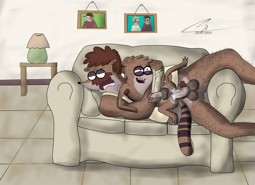 anal balls big_dom_small_sub briefs camsan_r_s cartoon_network clothing cum cum_inside dirty faher_ad_son father father_and_son hair hug incest invalid_tag male male/male parent penetration regular_show rigby rigby's_dad rigby_(regular_show) size_difference smelly sofa son underwear