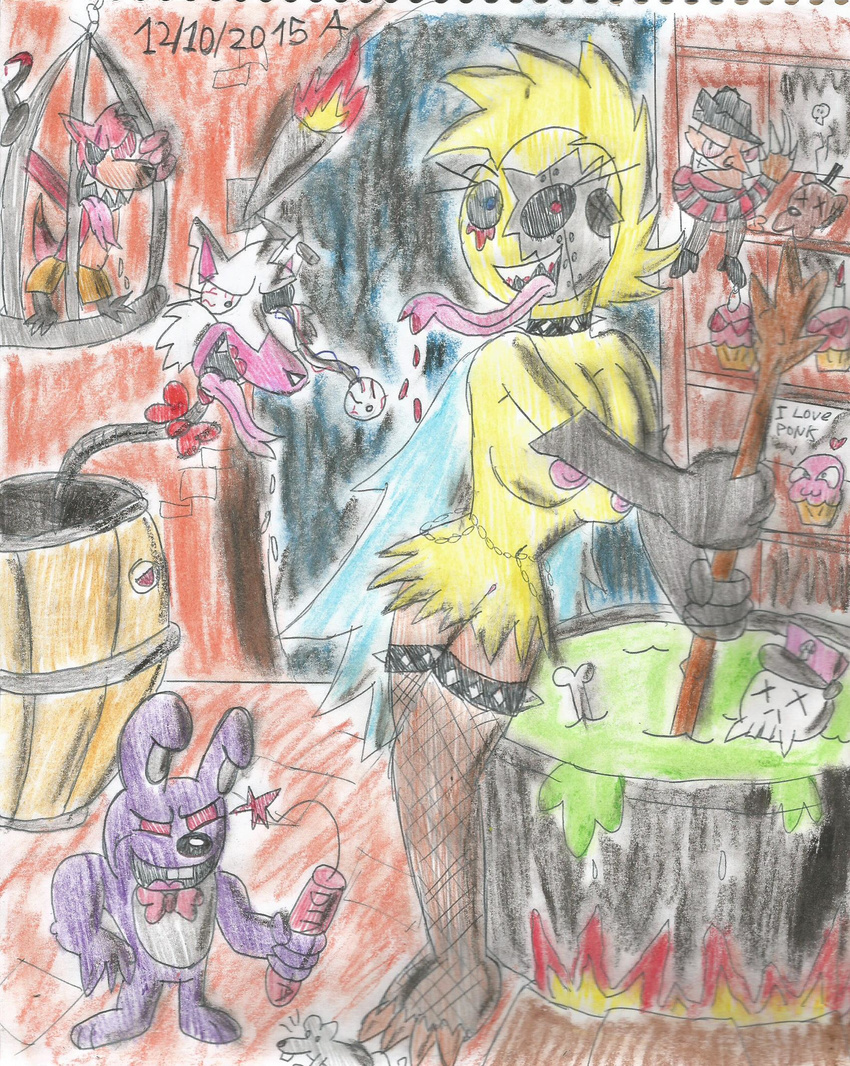avian barrel bird blood bone breasts cake cane canine cape clothing cooking cpatain-cheto dungeon dynamita female fire five_nights_at_freddy's five_nights_at_freddy's_2 food fox foxy_(fnaf) freddy_(fnaf) freddy__(fnaf) freddy_fazbear_(fnaf) freddy_krueger halloween holidays human machine magic_user male mammal mangle_(fnaf) pot_(disambiguation) pussy rat robot rodent skull soup tongue toy_chica_(fnaf) video_games witch