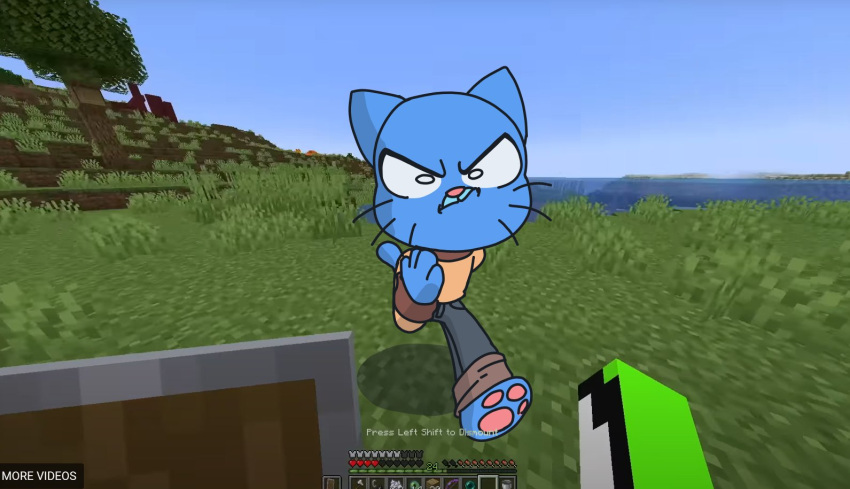 angry anthro cartoon_network domestic_cat dream_(youtuber) felid feline felis first_person_view gumball_watterson looking_at_viewer male malicious_intent mammal mariiboops microsoft minecraft mojang running sprinting the_amazing_world_of_gumball xbox_game_studios youtube