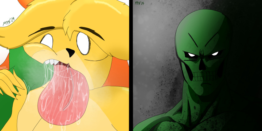 angry animal_crossing anthro big_tongue bodily_fluids bone canid canine comic drooling drooling_tongue duo excessive_saliva female glowing glowing_eyes head_tuft hi_res hyper hyper_tongue isabelle_(animal_crossing) looking_at_viewer m4n m4n_(m4n) male male/female mammal meme mouth_play muscular muscular_male nintendo saliva skull skull_head steam steamy_breath tongue tongue_out tuft undead white_eyes