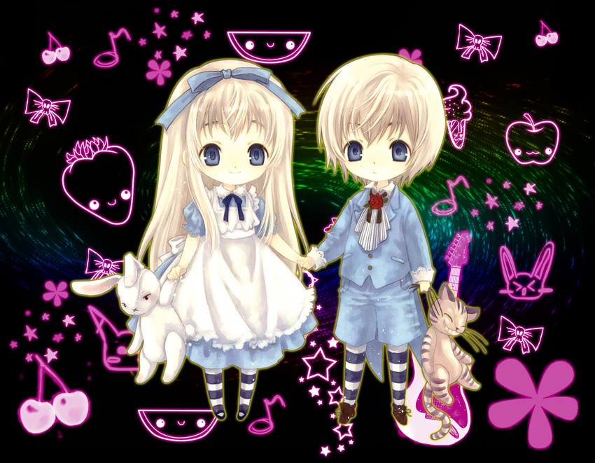 animal_ears cat dress light photoshop tail twins