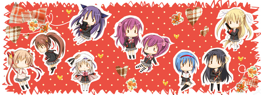 bad_id bad_pixiv_id bow chibi futaki_kanata kamikita_komari kurugaya_yuiko little_busters! multiple_girls natsume_rin nishizono_mio noumi_kudryavka pink_bow saigusa_haruka sasasegawa_sasami school_uniform tokido_saya ura_(ura-tennislove)