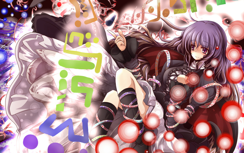 cape danmaku dress gradient_hair haru_ion highres hijiri_byakuren long_hair multicolored_hair purple_eyes solo sorcerer's_sutra_scroll touhou wallpaper