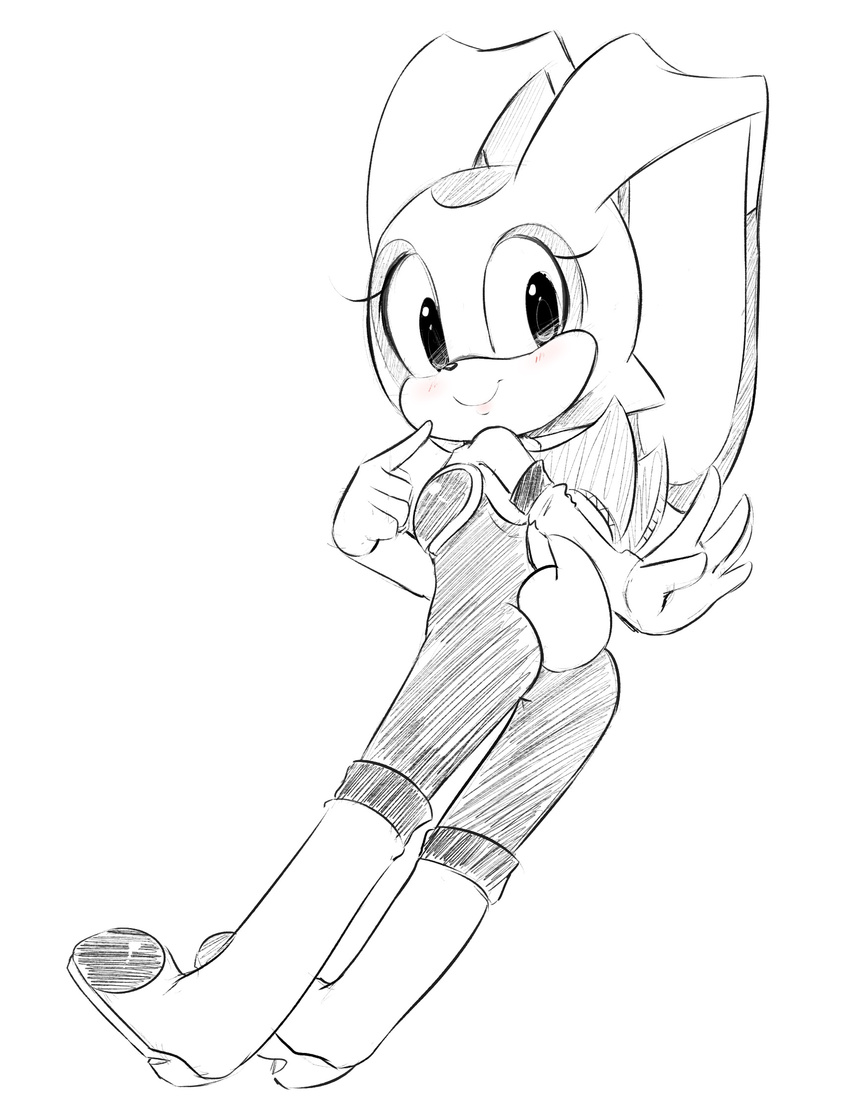 anthro blush breasts butt clothed clothing cream_the_rabbit cub female hearlesssoul lagomorph mammal monochrome rabbit simple_background sketch small_breasts smile sonic_(series) uniform video_games white_background wings young