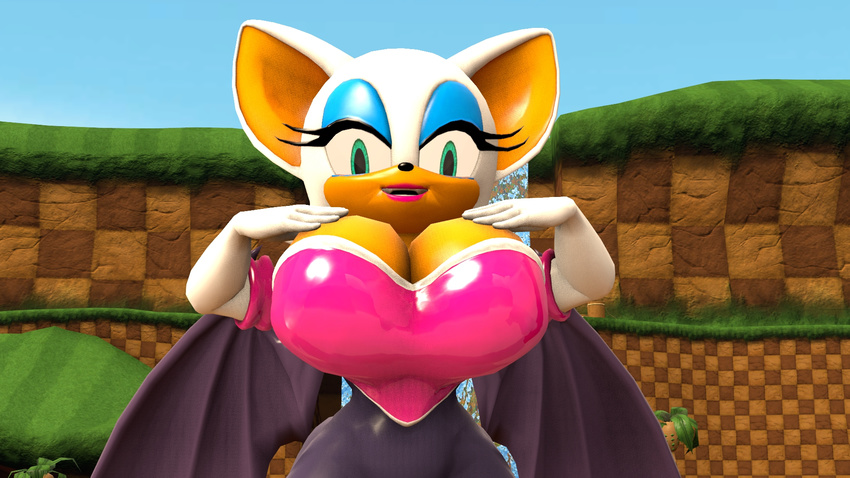 2015 3d anthro bat big_breasts breasts cleavage clothed clothing female huge_breasts mammal rouge_the_bat shocking_(artist) solo sonic_(series)