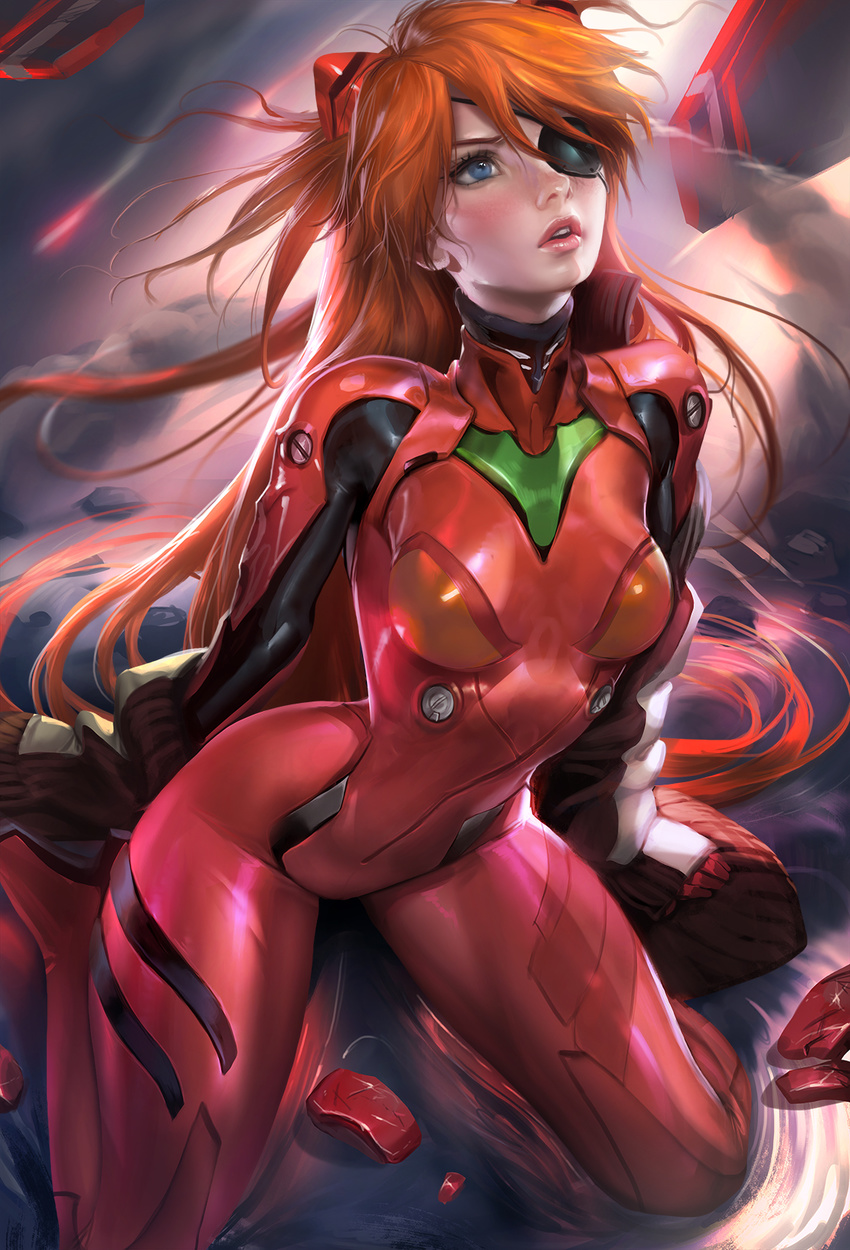 banned_artist blue_eyes bodysuit breasts evangelion:_3.0_you_can_(not)_redo eyepatch highres lips long_hair looking_up neon_genesis_evangelion open_mouth orange_hair plugsuit rebuild_of_evangelion sakimichan shikinami_asuka_langley shiny shiny_clothes sitting small_breasts solo souryuu_asuka_langley wariza