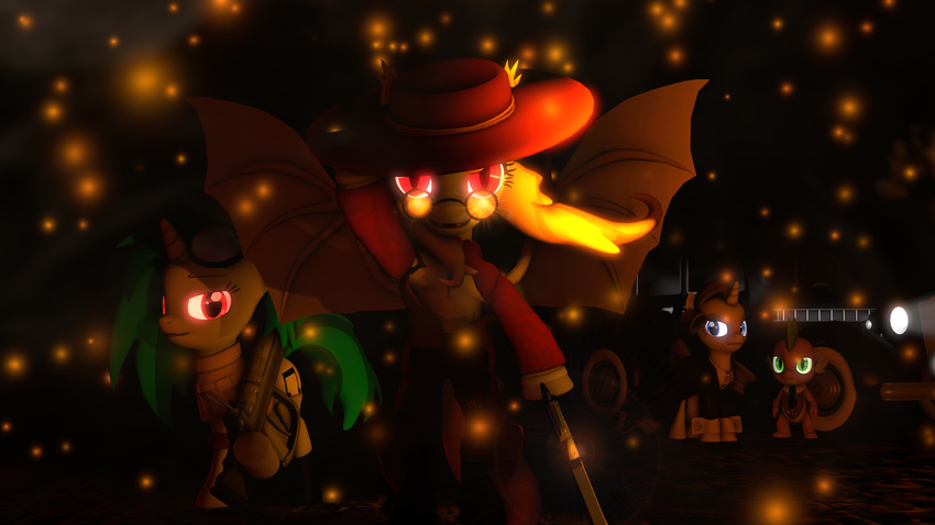 3d alucard armor bat bat_pony bat_wing cgi clothed clothing cosplay costume crossover cutie_mark digital_media_(artwork) dragon equine eyewear feral flutterbat_(mlp) fluttershy_(mlp) friendship_is_magic glasses glowing glowing_eyes gun hair hat hellsing horn horse looking_at_viewer mammal multicolored_hair my_little_pony open_mouth pegasus pony ranged_weapon rarity_(mlp) source_filmmaker spike_(mlp) spread_wings sunglasses unicorn vampire vehicle vinyl_scratch_(mlp) weapon wings xmiradox