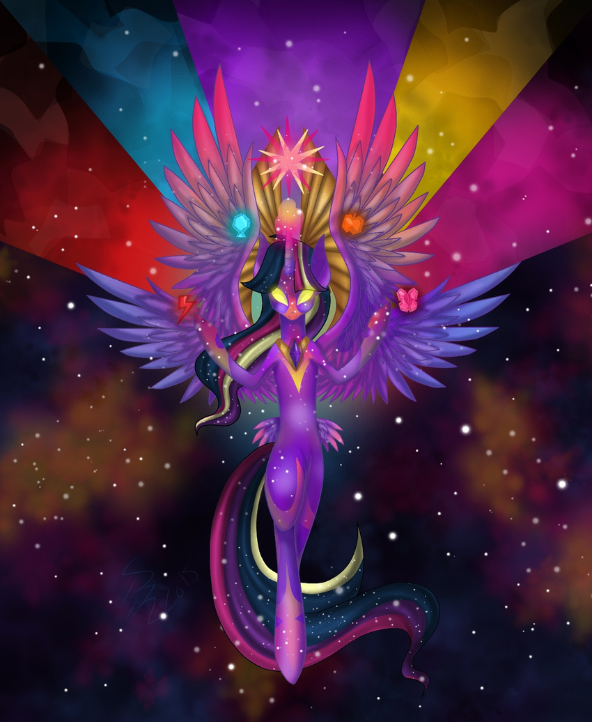 2015 equine female friendship_is_magic gem glowing glowing_eyes horn kodokunashiroiokami mammal my_little_pony necklace solo space sparkles star twilight_sparkle_(mlp) winged_unicorn wings
