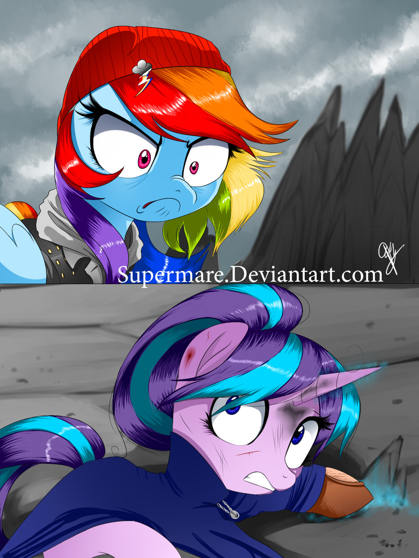 2015 blue_eyes clothing duo equine female friendship_is_magic hair horn mammal multicolored_hair my_little_pony pegasus rainbow_dash_(mlp) rainbow_hair starlight_glimmer_(mlp) sucker_punch supermare_(artist) unicorn wings