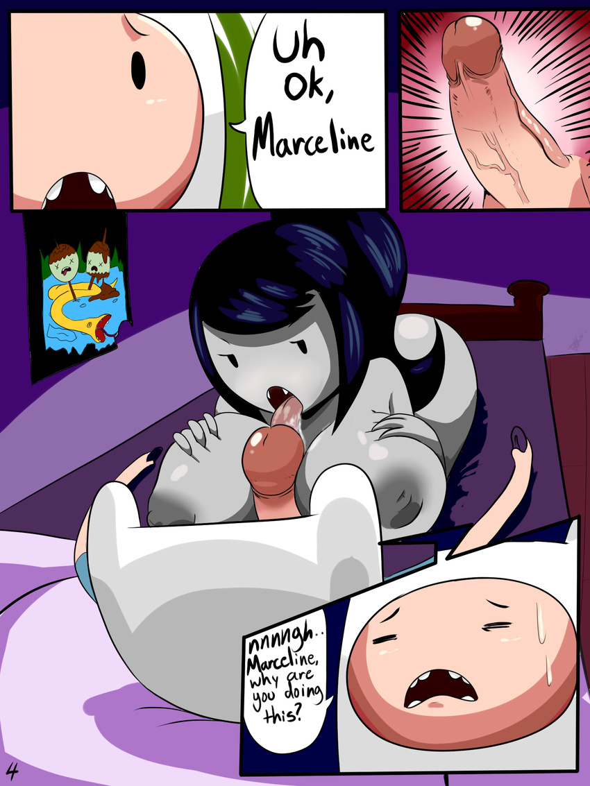 adventure_time big_breasts black_hair breasts butt clothing comic duo english_text erect_nipples female finn_the_human grey_skin hair huge_breasts human humanoid long_hair male mammal marceline nipples not_furry open_mouth penis sex text the_humancopier_(artist) titfuck tongue vampire