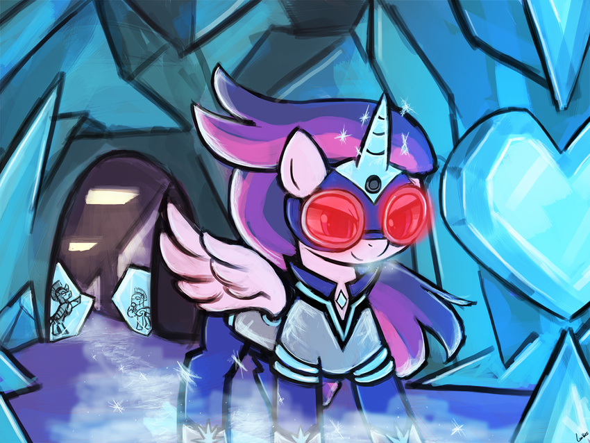 batman batman_(series) clothed clothing crossover crystal_heart equine eyewear friendship_is_magic frozen goggles hair horn ice lumineko mammal masked_matter-horn_(mlp) mr_freeze multicolored_hair my_little_pony power_ponies_(mlp) smile twilight_sparkle_(mlp) winged_unicorn wings