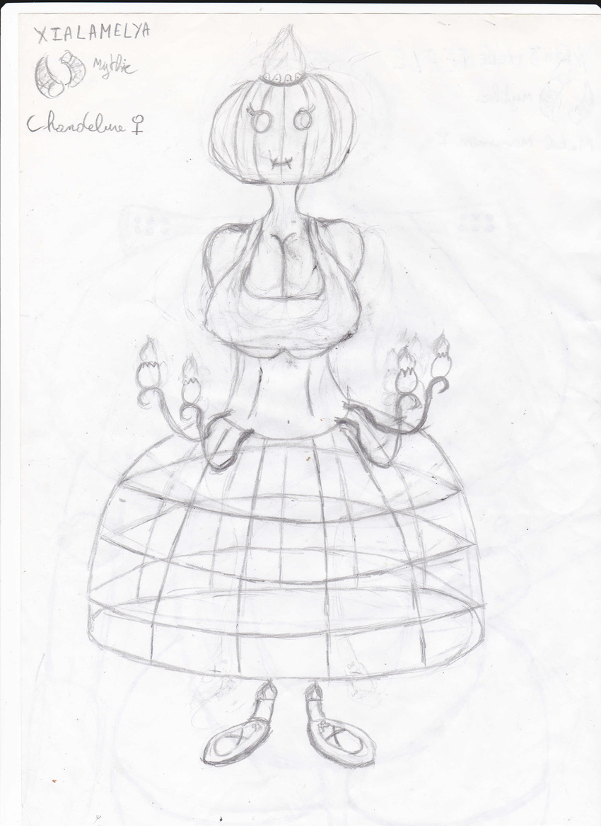 anthro big_breasts breasts chandelure clothed clothing english_text female fire mythicswords nintendo pok&eacute;mon sketch smile text video_games xialamelya