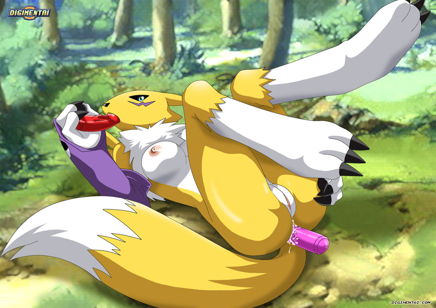 anal anal_insertion anal_penetration anthro bbmbbf blue_eyes breasts canine clothing digihentai digimon dildo elbow_gloves female fox fur gloves insertion inviting legs_up looking_at_viewer lying mammal masturbation nipples nude on_back oral palcomix penetration renamon sex_toy sucking white_fur yellow_fur