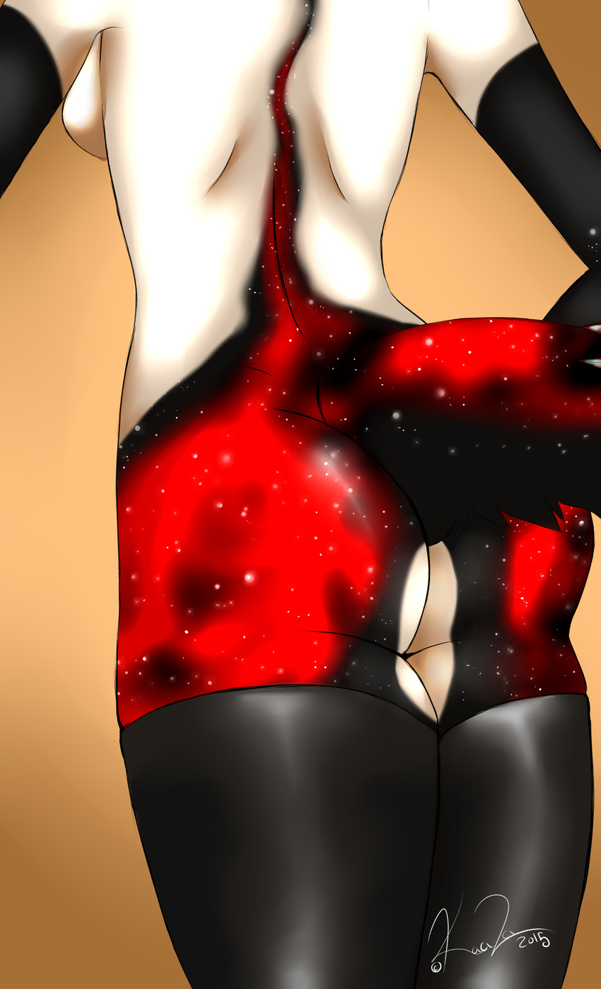 2015 anthro breasts brown_background butt clothing digital_media_(artwork) faceless_female female irae kaala legwear simple_background star thigh_highs torso_shot var'kel