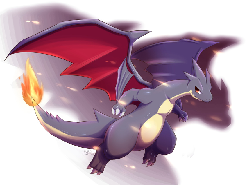 alternate_color artist_name charizard dated fire gen_1_pokemon highres ivan_(ffxazq) mega_charizard_y mega_pokemon no_humans pokemon pokemon_(creature) shiny_pokemon