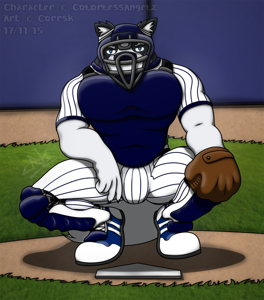 ball baseball_(ball) bulge canine catcher corrsk cup dog husky mammal muscular solo sport uniform
