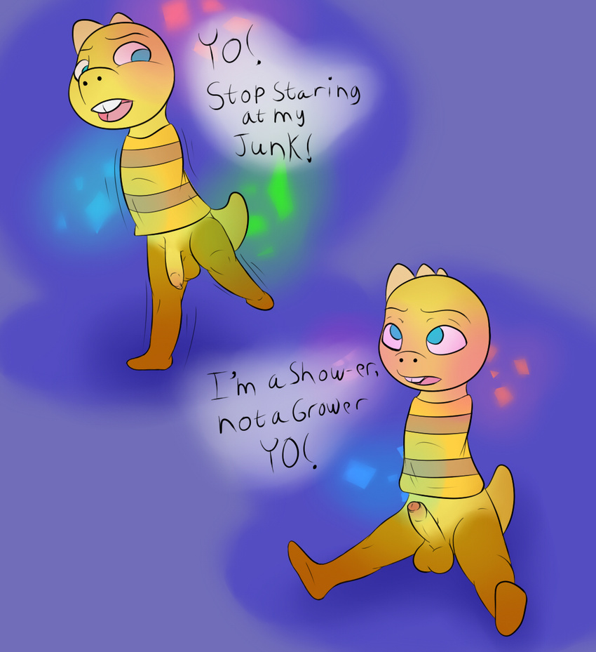 bottomless clothed clothing cub half-dressed issac_lazarus lizard male male/male monster monster_kid penis reptile scalie solo uncut undertale video_games young