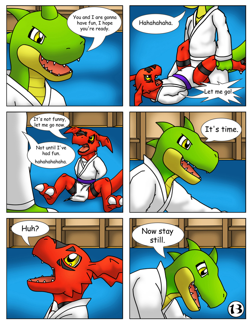 anthro bound comic digimon dragon guilmon karate reptile scalie text