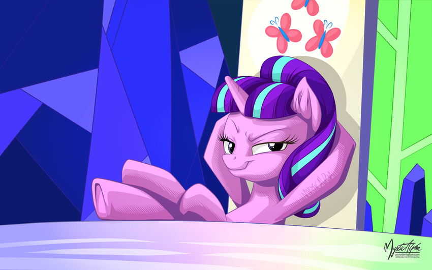 2015 equine evil_look female friendship_is_magic horn looking_at_viewer mammal my_little_pony mysticalpha smile solo starlight_glimmer_(mlp) throne unicorn