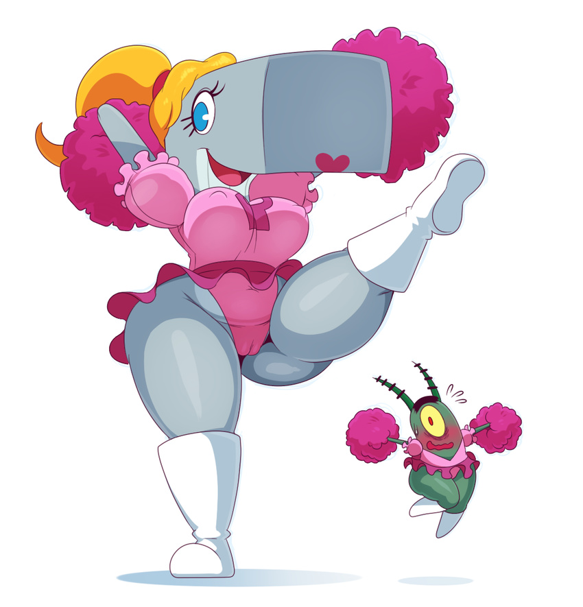 big_breasts blush boots breasts camel_toe cetacean cheerleader clothing crossdressing duo erect_nipples female footwear girly lipstick male mammal marine nipples pearl_krabs plankton pom_pom simple_background skirt spongebob_squarepants sssonic2 sweat whale white_background wide_hips