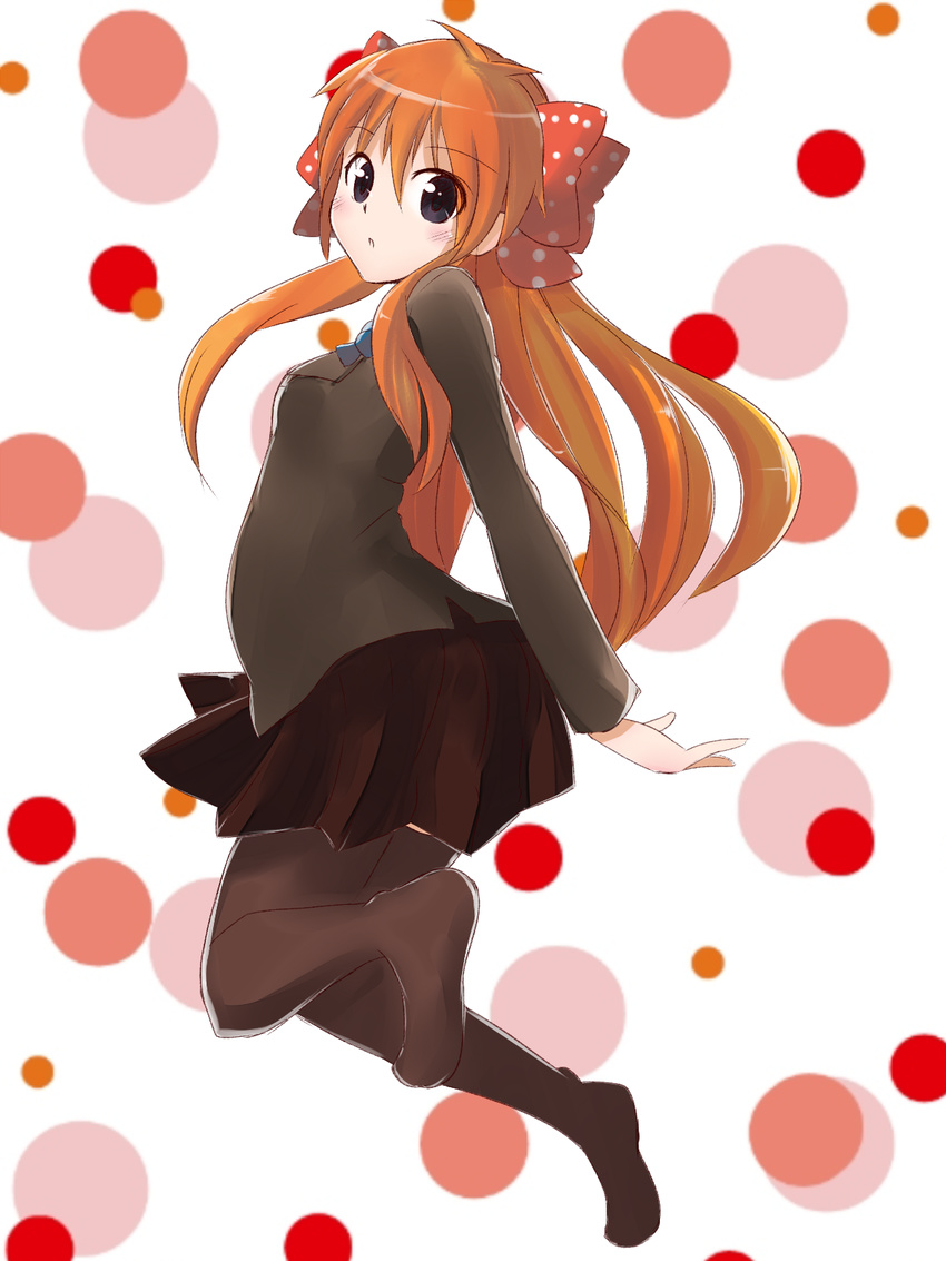 bad_id bad_pixiv_id blush bow gekkan_shoujo_nozaki-kun hair_bow highres kazenoko long_hair looking_at_viewer orange_hair pantyhose polka_dot polka_dot_bow sakura_chiyo skirt solo