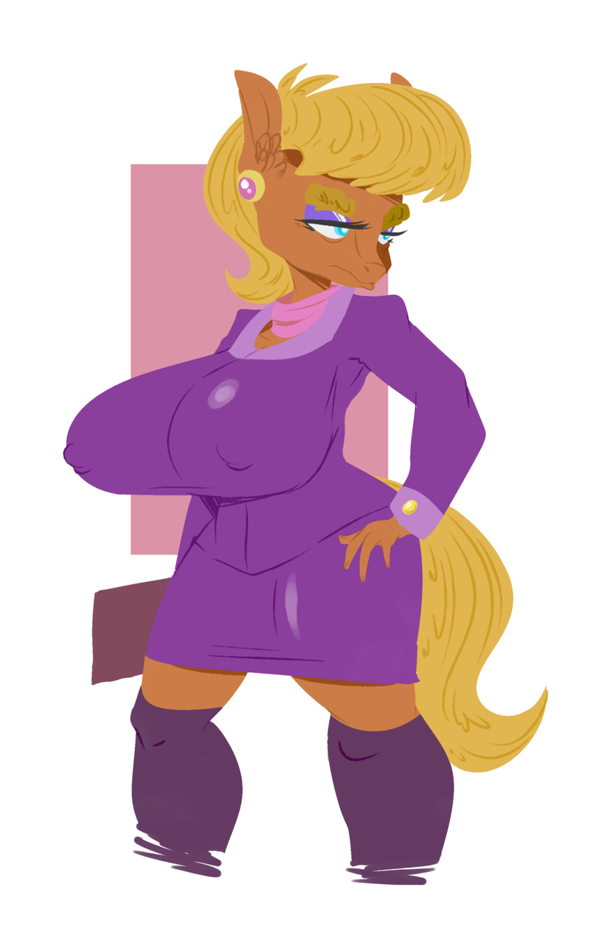anthro big_breasts breasts clothed clothing earth_pony equine erect_nipples female friendship_is_magic hi_res horse huge_breasts mammal ms_harshwhinny_(mlp) my_little_pony nipple_bulge nipples pony smutbooru solo