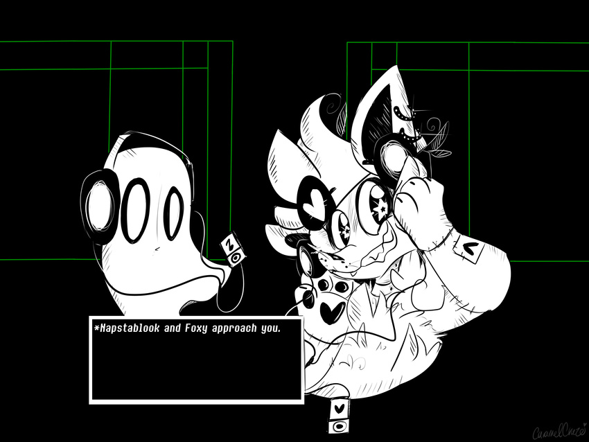 animatronic canine caramelcraze ear_piercing five_nights_at_freddy's fox foxy_(fnaf) ghost machine male mammal napstablook piercing robot spirit undertale video_games