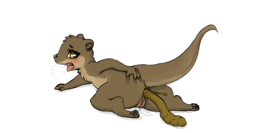 anus blush feces female mammal mustelid otter panting pooping pulling pussy saliva scat spreading tongue tongue_out yang738