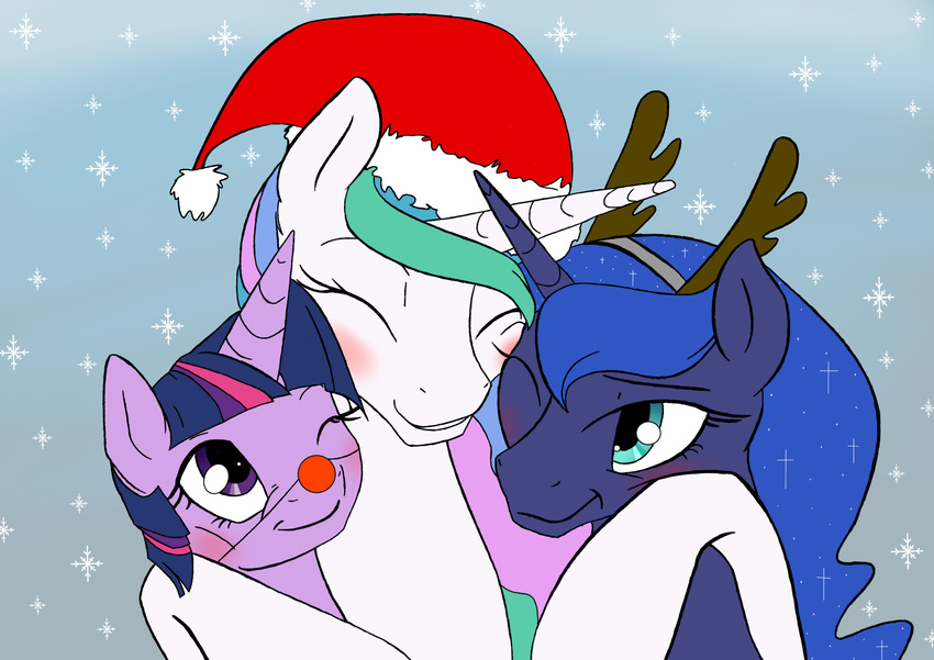 2015 equine female feral friendship_is_magic group horn hug mammal my_little_pony princess_celestia_(mlp) princess_luna_(mlp) silfoe twilight_sparkle_(mlp) unicorn