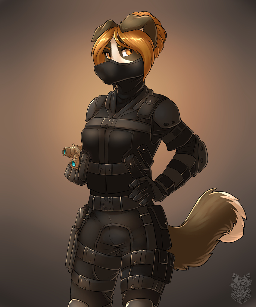 2015 annabelle_chambers anthro black_ops canine clothing collie dog female hair hair_bun mammal military stealth vallhund