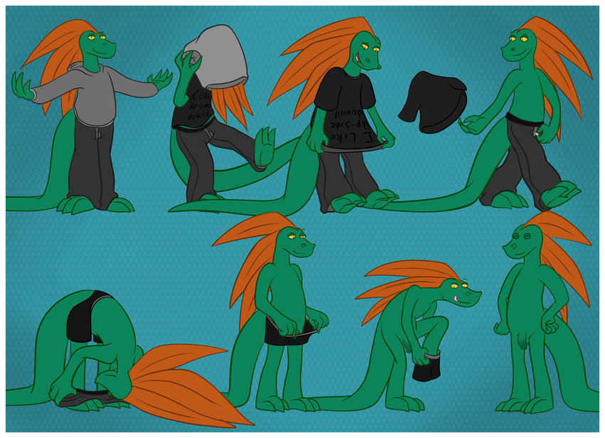 2015 anthro balls clothed clothing digital_media_(artwork) feathers flaccid half-dressed hi_res lizard looking_at_viewer male nude open_mouth penis reptile scalie simple_background smile solo tongue topless underwear undressing x231_(artist)