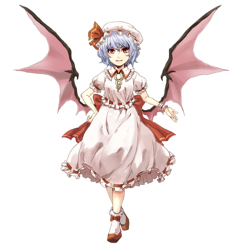 bad_id bad_pixiv_id bat_wings crossed_legs full_body hand_on_hip hat highres lavender_hair red_eyes remilia_scarlet short_hair skirt skirt_set solo standing touhou transparent_background watson_cross wings wrist_cuffs yuki_(popopo)