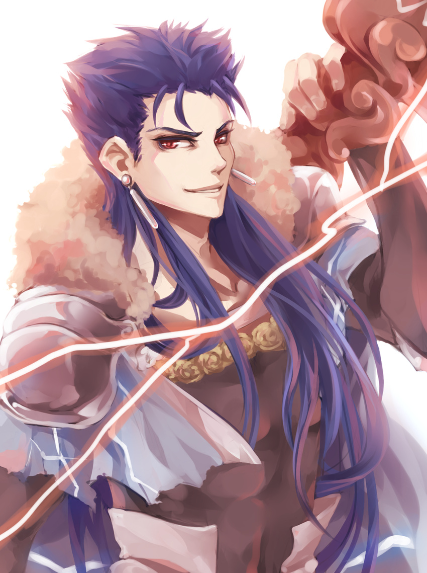 blue_hair cape cu_chulainn_(fate/grand_order) fate/grand_order fate_(series) fimyuan highres lancer male_focus solo staff