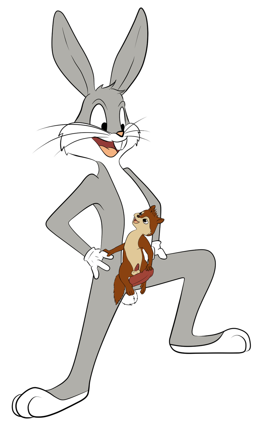 anthro balls bugs_bunny duo erection hi_res lagomorph looney_tunes male male/male mammal nude penis pursuit rabbit rocketraccoon simple_background size_difference warner_brothers white_background