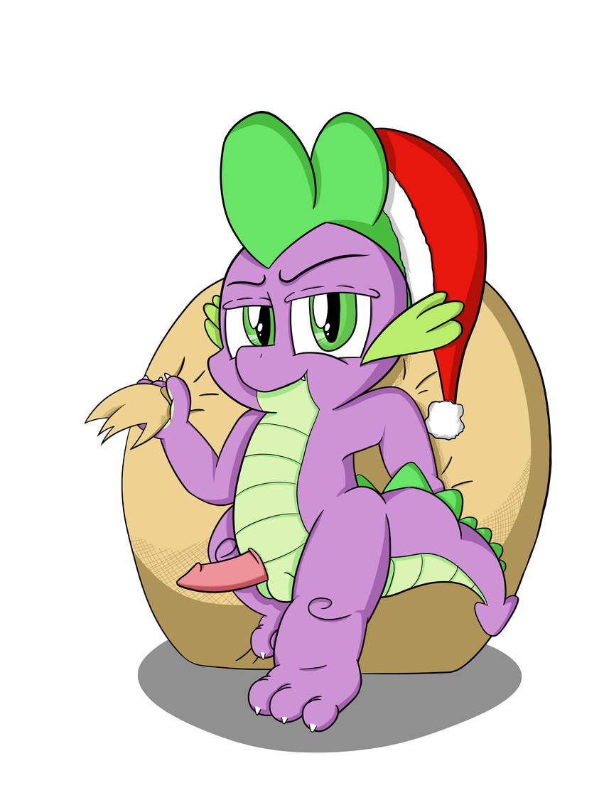 2015 anthro barefoot christmas cub cub_porn dragon erection foxkai friendship_is_magic green_eyes hat holidays male my_little_pony penis santa_hat solo spike_(mlp) young