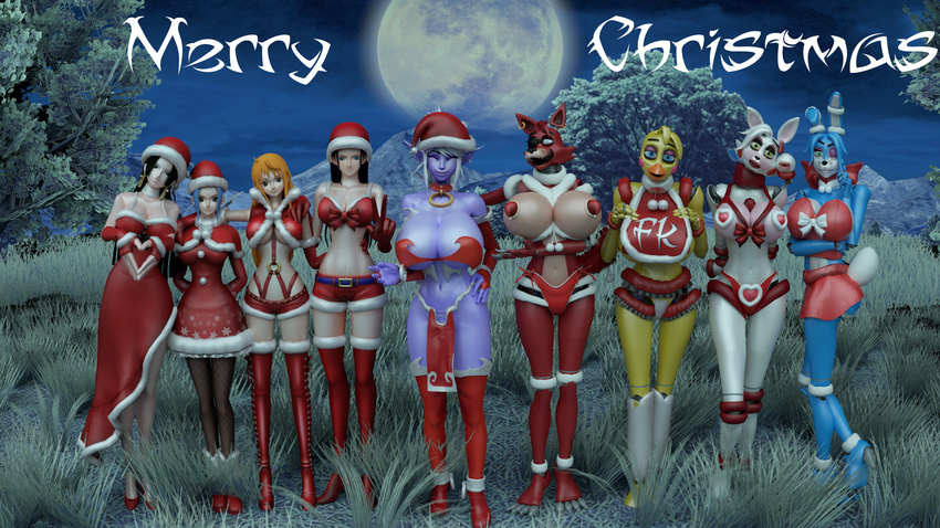 2015 3d_(artwork) animatronic big_breasts breasts cgi christmas cleavage clothed clothing crossgender crossover dark_elf digital_media_(artwork) elf f-kn female five_nights_at_freddy's five_nights_at_freddy's_2 foxy_(fnaf) holidays huge_breasts human humanoid looking_at_viewer machine mammal mana_world mangle_(fnaf) nami nico_robin one_piece robot smile syx tagme toy_bonnie_(fnaf) toy_chica_(fnaf) under_boob video_games